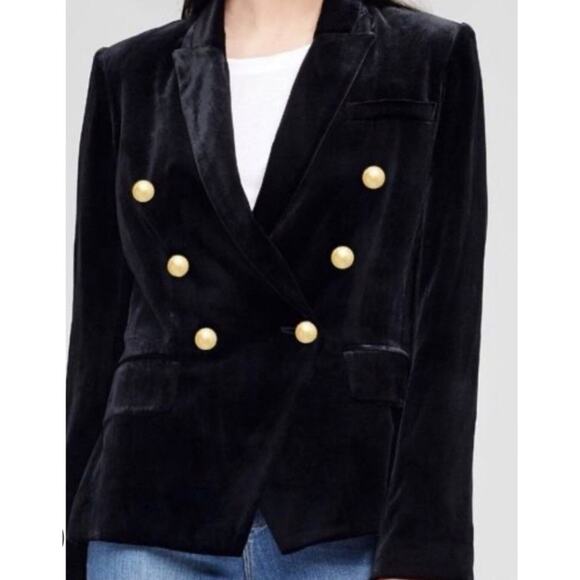 Rachel Zoe Black Velvet Double Breasted Military Jacket Gold Button SmallNew - Picture 1 of 7